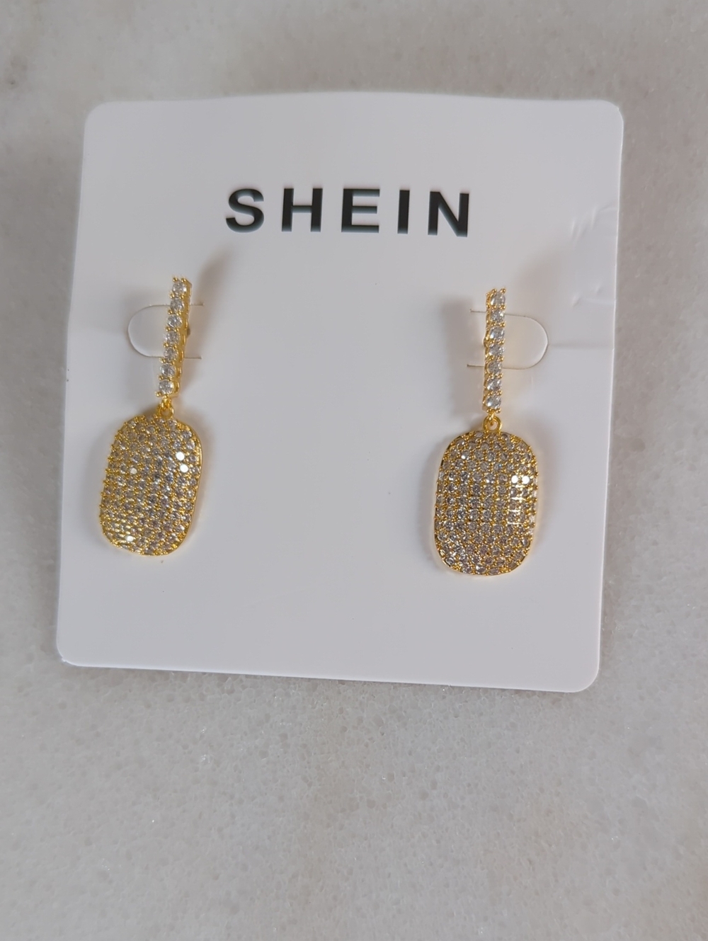 NWT SHEIN Gold Crystal Pave Drop Earrings